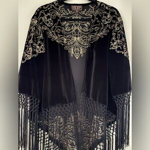 NWOT Cowgirl UP Black/Gold Embroidered Shawl